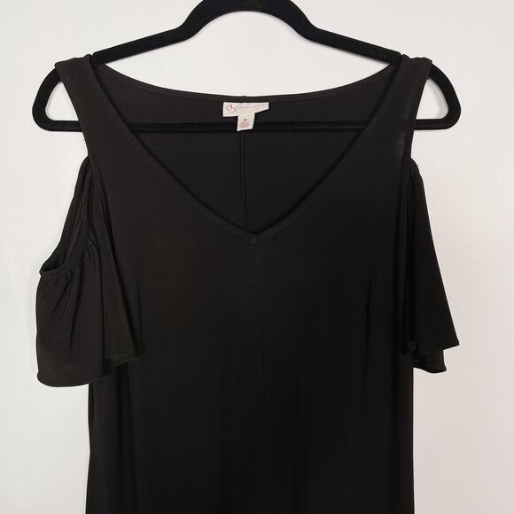 Dressbarn Medium Black Sequin Rhinestone Cold Shoulder Sheath Dress Short Sleeve - Picture 3 of 10